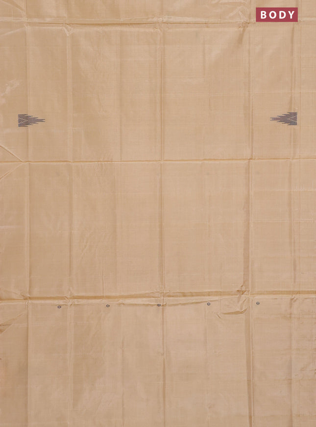 Banana pith saree sandal and black with thread woven buttas in borderless style