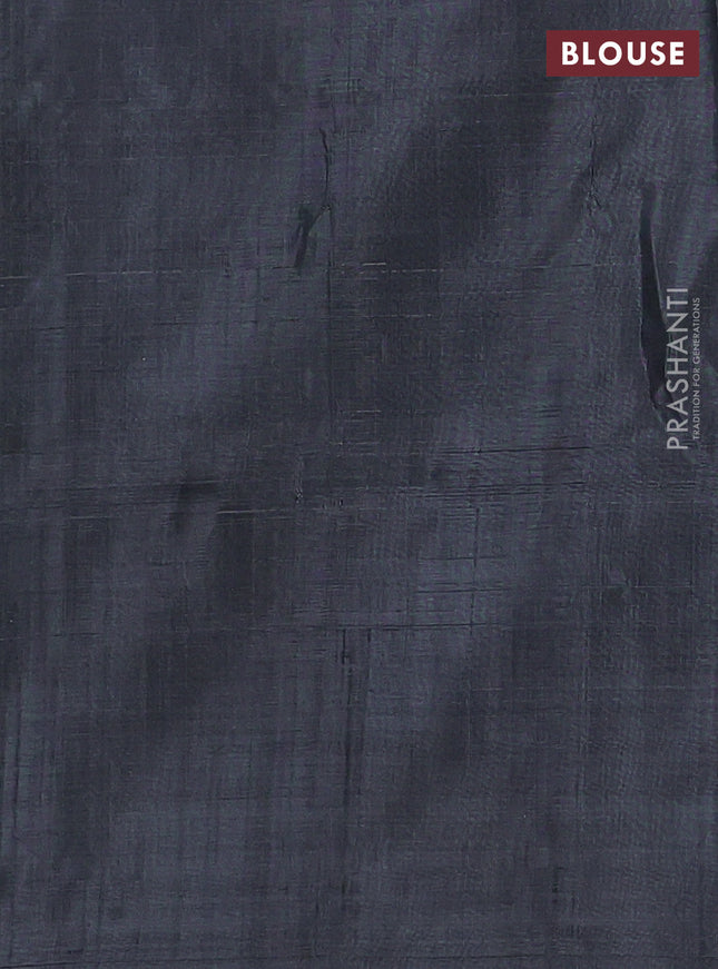 Banana pith saree sandal and black with thread woven buttas in borderless style