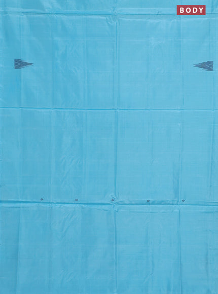 Banana pith saree light blue and violet with thread woven buttas in borderless style