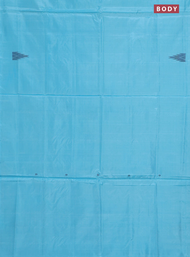 Banana pith saree light blue and violet with thread woven buttas in borderless style