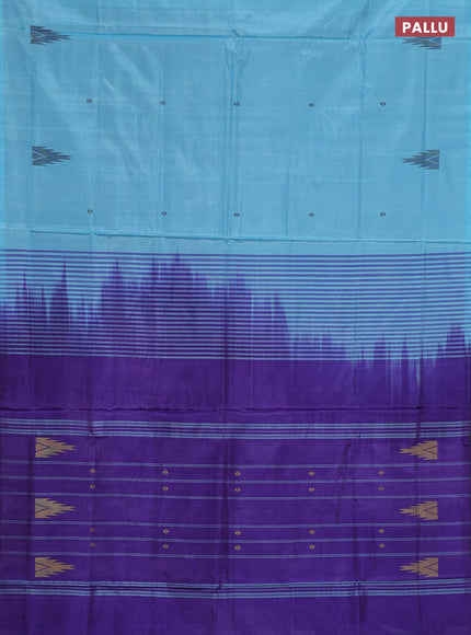Banana pith saree light blue and violet with thread woven buttas in borderless style