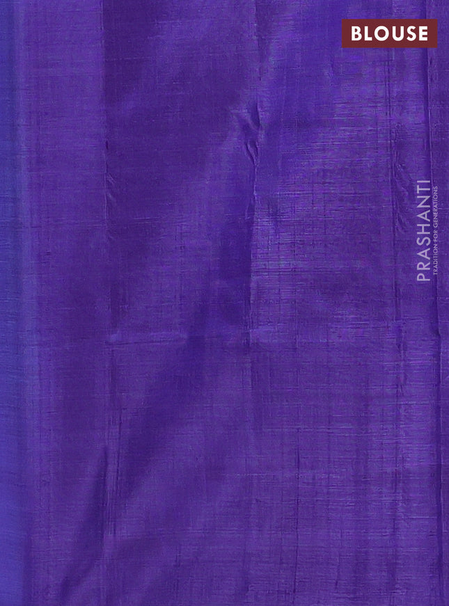 Banana pith saree light blue and violet with thread woven buttas in borderless style