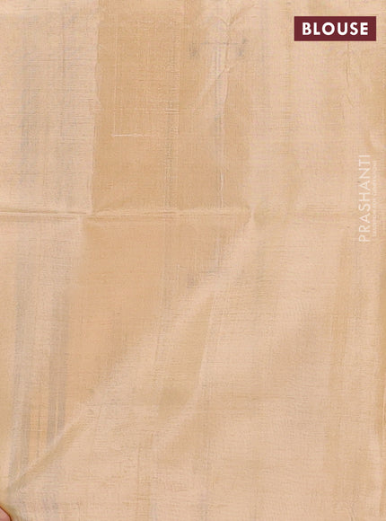 Banana pith saree cs blue and sandal with thread woven buttas in borderless style