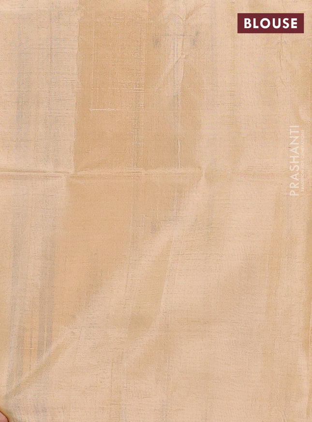 Banana pith saree cs blue and sandal with thread woven buttas in borderless style