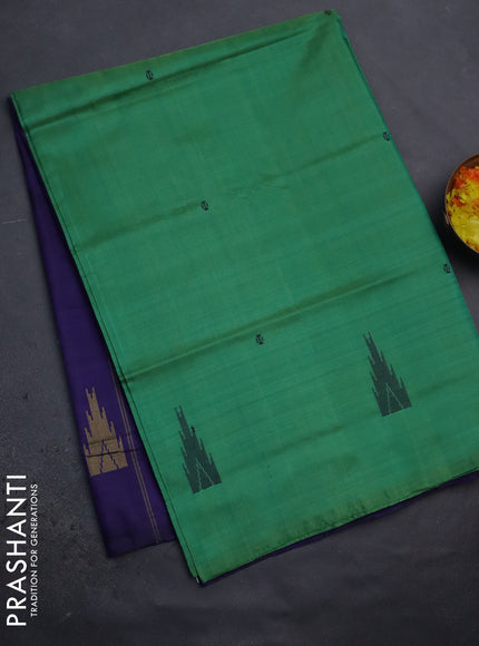 Banana pith saree green and blue with thread woven buttas in borderless style