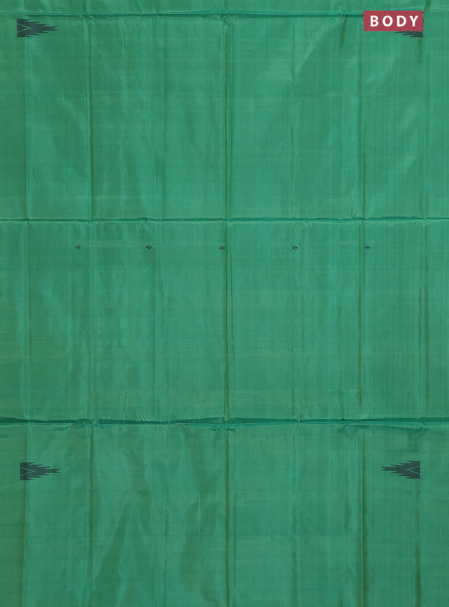 Banana pith saree green and blue with thread woven buttas in borderless style