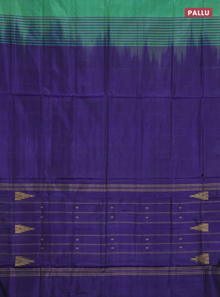 Banana pith saree green and blue with thread woven buttas in borderless style