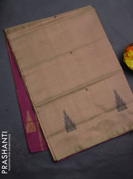 Banana pith saree sandal and dark magenta pink with thread woven buttas in borderless style