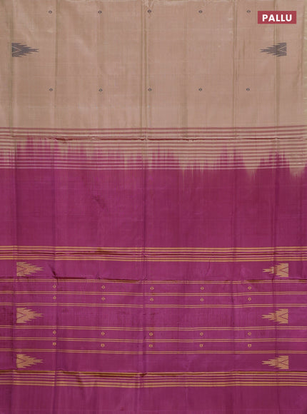 Banana pith saree sandal and dark magenta pink with thread woven buttas in borderless style