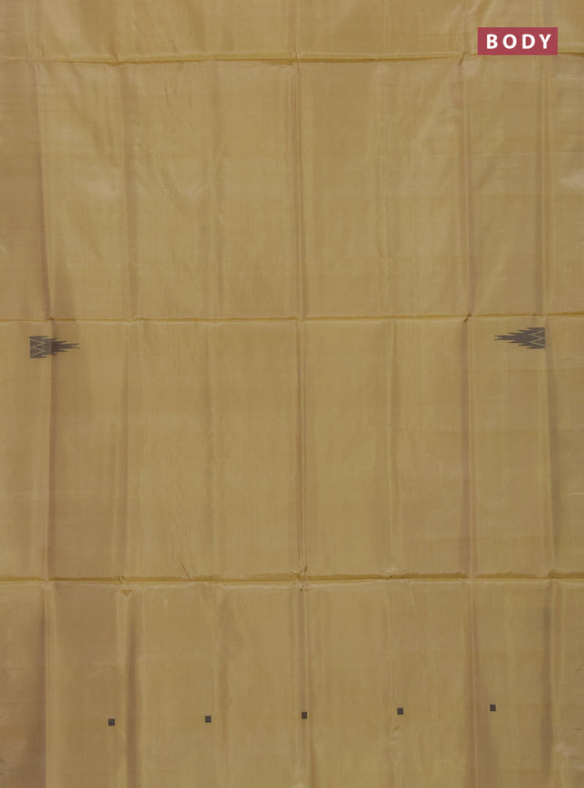 Banana pith saree sandal and teal green with thread woven buttas in borderless style