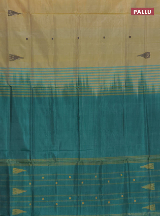 Banana pith saree sandal and teal green with thread woven buttas in borderless style