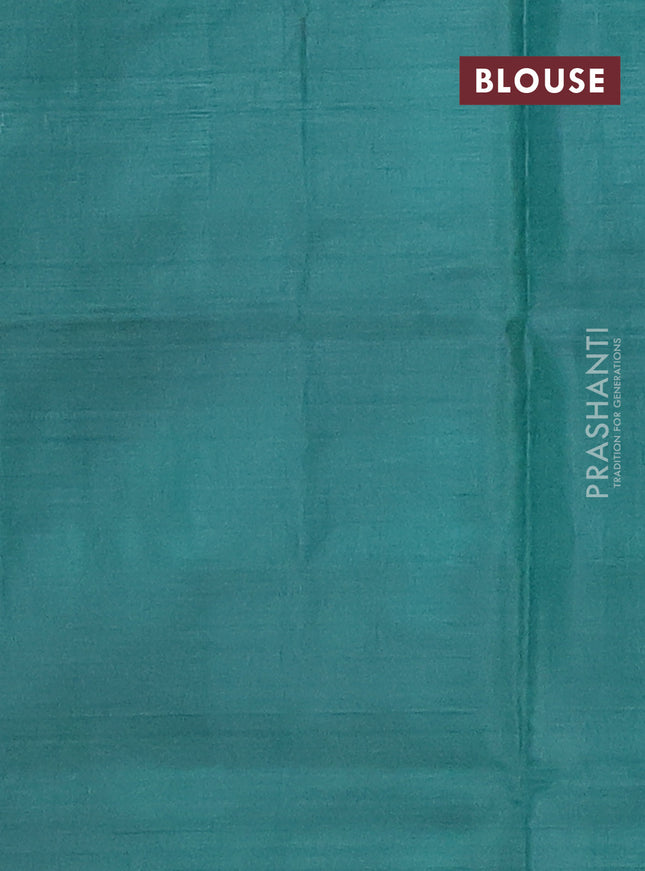 Banana pith saree sandal and teal green with thread woven buttas in borderless style