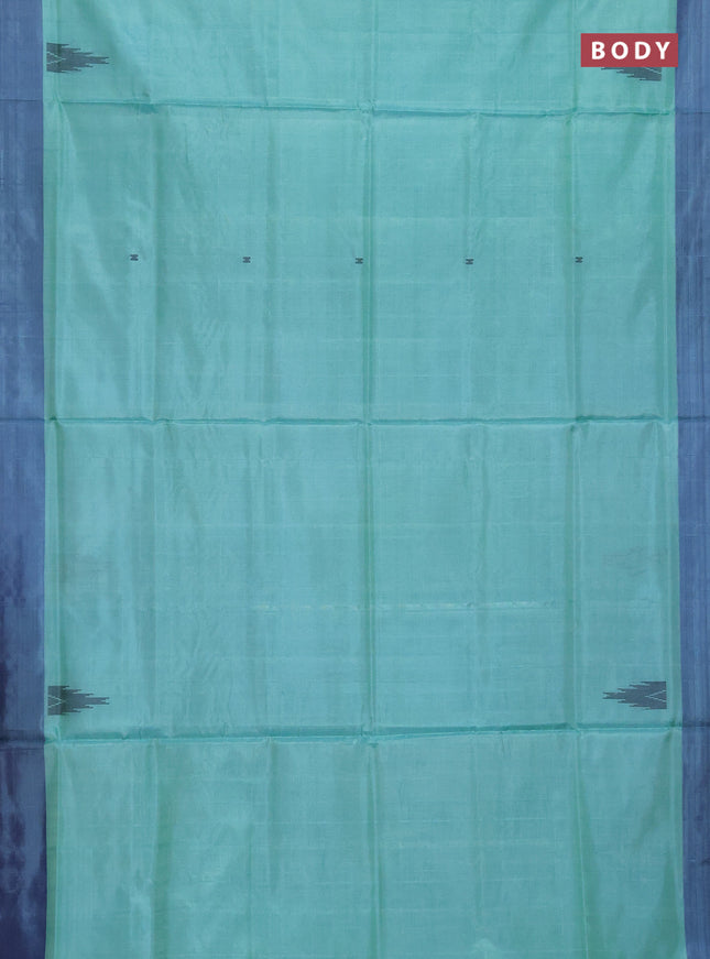 Banana pith saree teal green shade and violet with thread woven buttas and contrast border