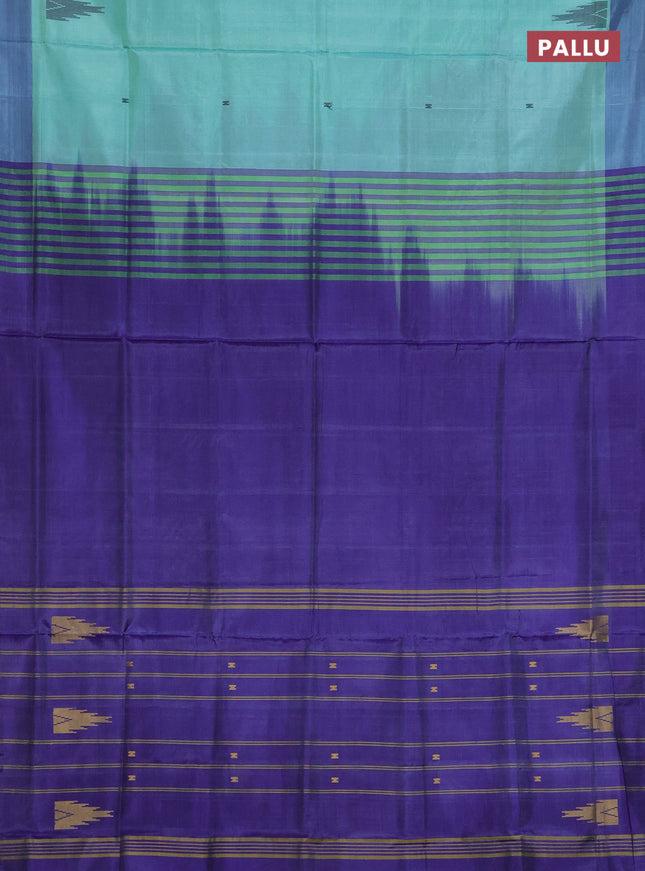 Banana pith saree teal green shade and violet with thread woven buttas and contrast border