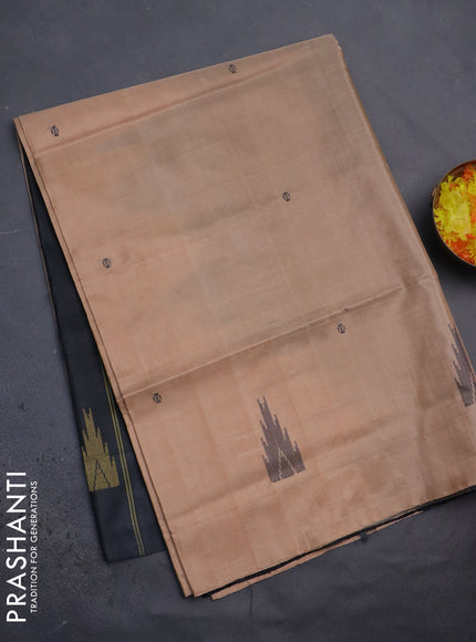 Banana pith saree sandal and elephant grey with thread woven buttas in borderless style