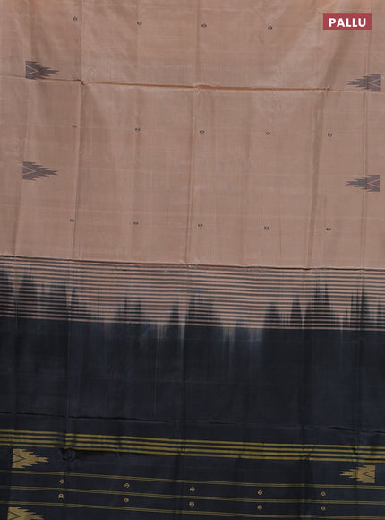 Banana pith saree sandal and elephant grey with thread woven buttas in borderless style