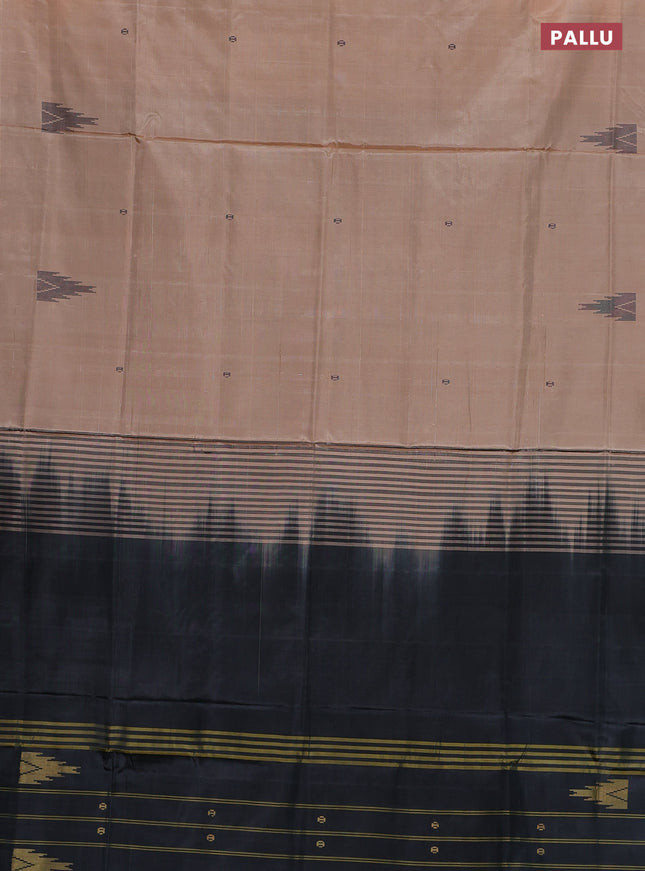 Banana pith saree sandal and elephant grey with thread woven buttas in borderless style