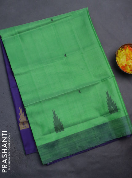 Banana pith saree light green and blue with thread woven buttas and contrast border