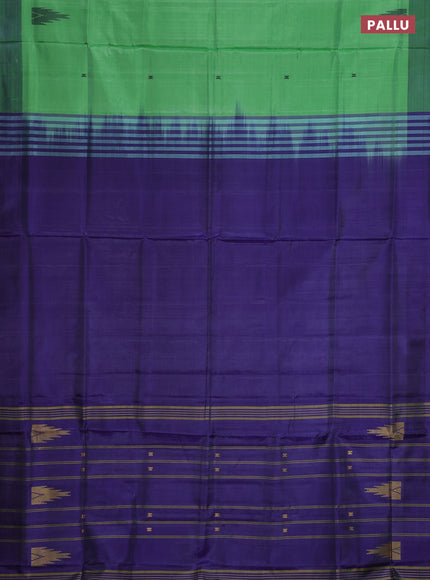 Banana pith saree light green and blue with thread woven buttas and contrast border