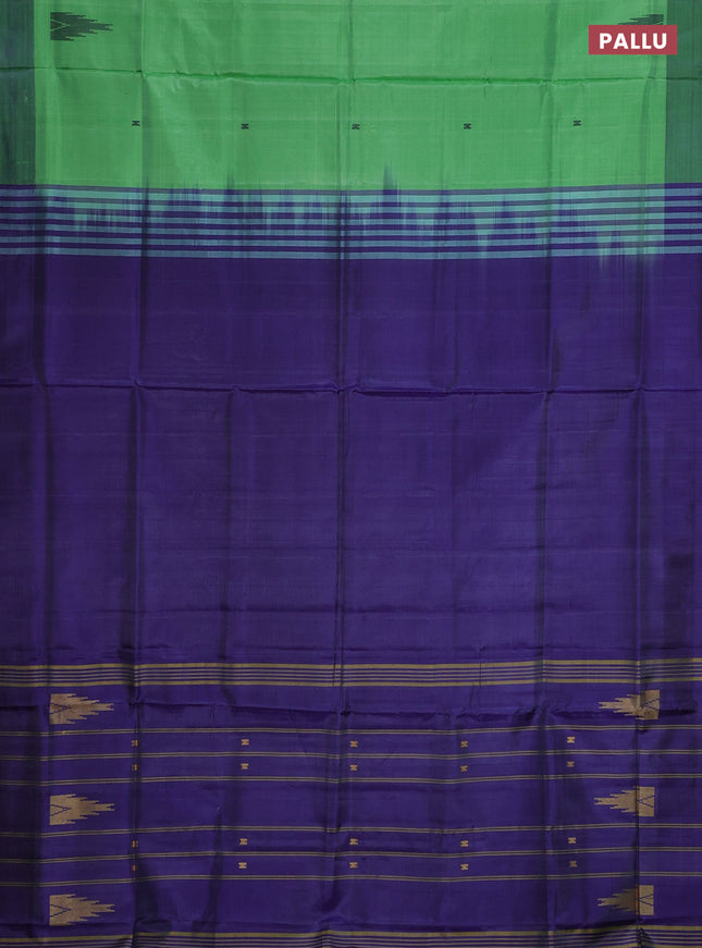 Banana pith saree light green and blue with thread woven buttas and contrast border