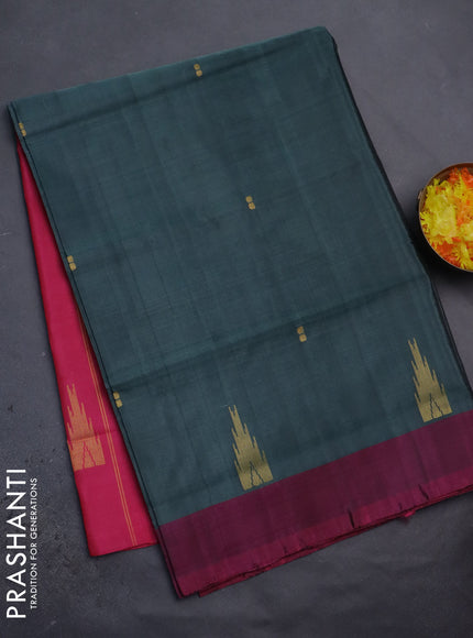 Banana pith saree green and pink with thread woven buttas and contrast border