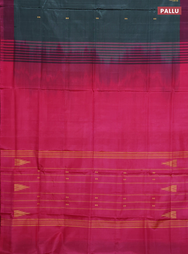Banana pith saree green and pink with thread woven buttas and contrast border