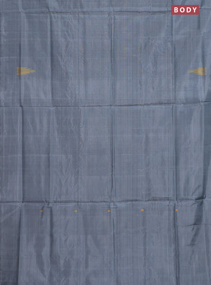 Banana pith saree grey and deep jamun with thread woven buttas in borderless style