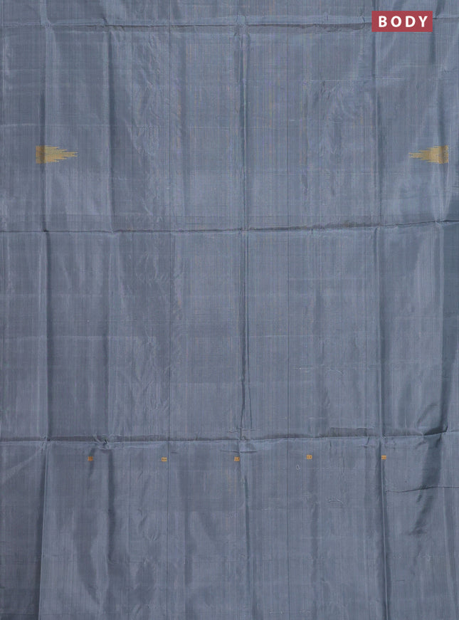 Banana pith saree grey and deep jamun with thread woven buttas in borderless style