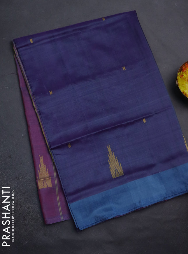 Banana pith saree dual shade of violet and dual shade of pink with thread woven buttas and contrast border
