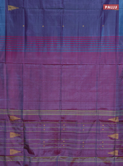 Banana pith saree dual shade of violet and dual shade of pink with thread woven buttas and contrast border