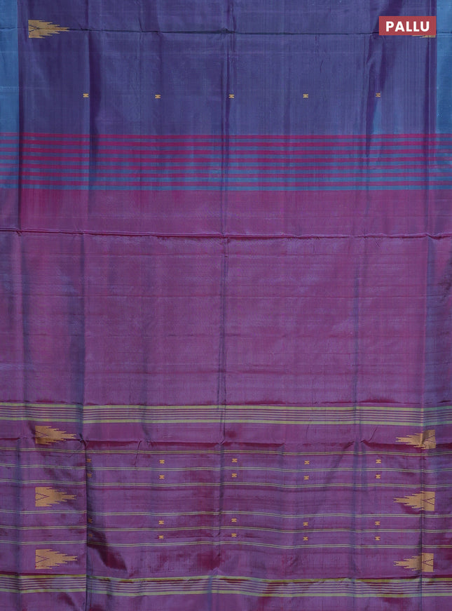 Banana pith saree dual shade of violet and dual shade of pink with thread woven buttas and contrast border