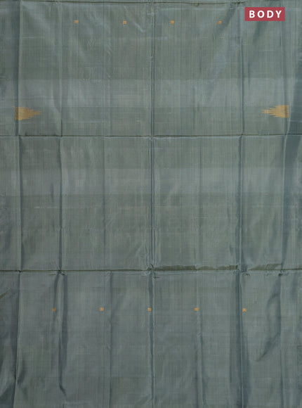 Banana pith saree greyish green and deep jamun shade with thread woven buttas in borderless style