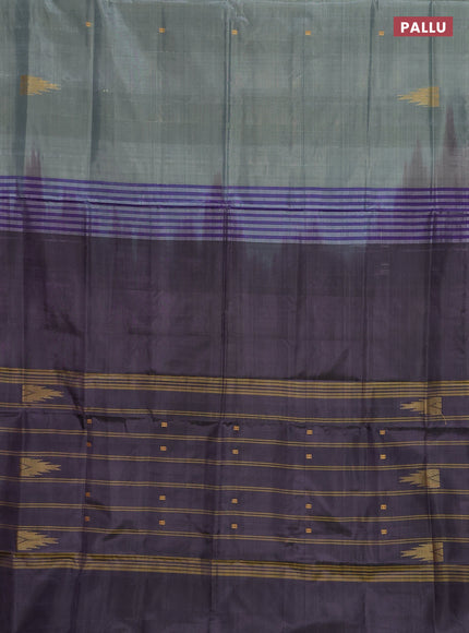 Banana pith saree greyish green and deep jamun shade with thread woven buttas in borderless style