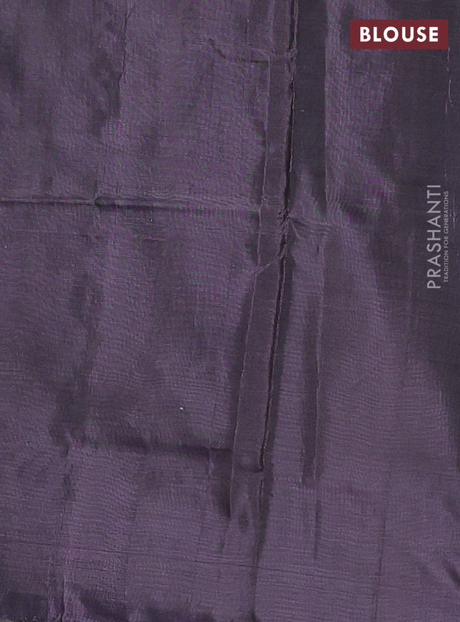 Banana pith saree greyish green and deep jamun shade with thread woven buttas in borderless style