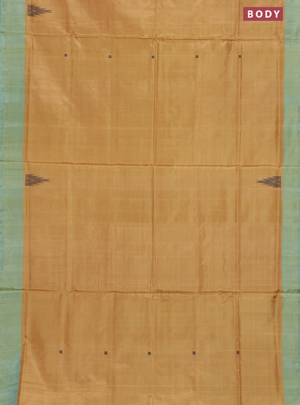 Banana pith saree mustard yellow and peacock green with thread woven buttas and contrast border