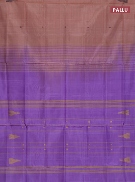 Banana pith saree pastel brown and lavender with thread woven buttas in borderless style