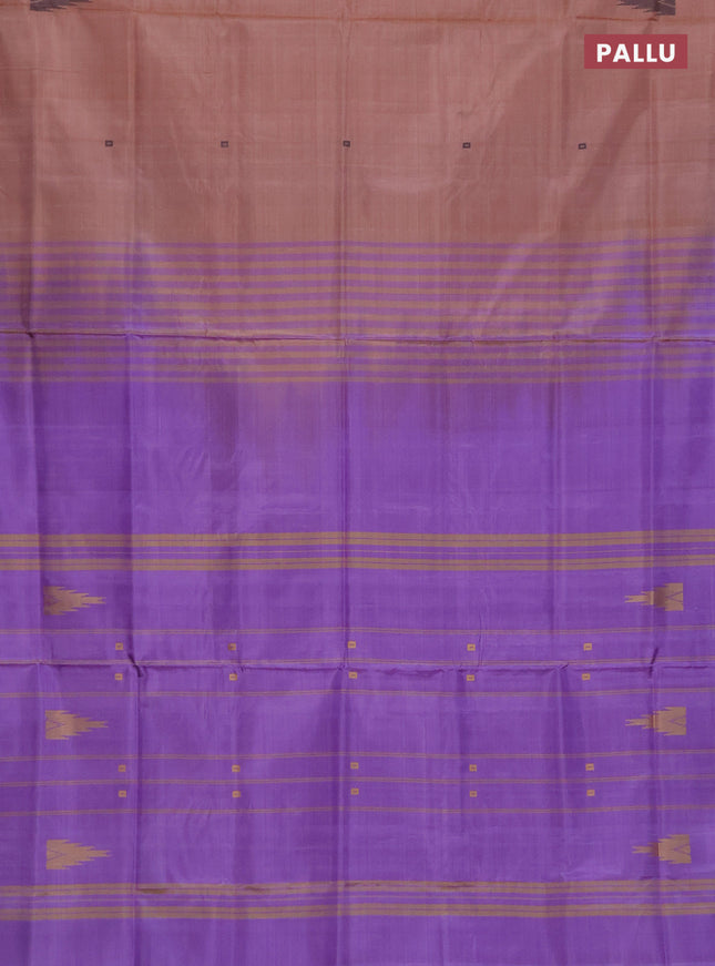 Banana pith saree pastel brown and lavender with thread woven buttas in borderless style