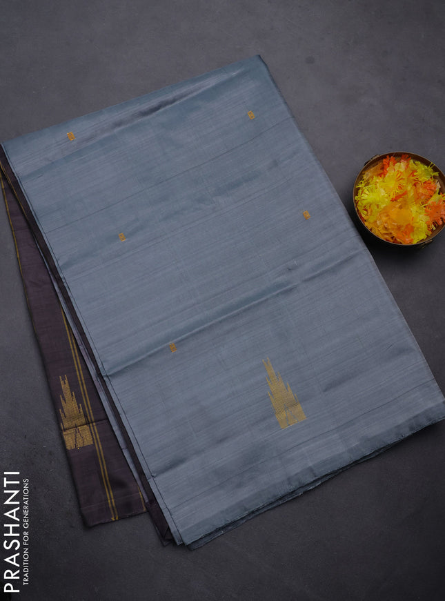 Banana pith saree grey and wine shade with thread woven buttas in borderless style