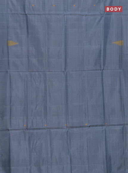 Banana pith saree grey and wine shade with thread woven buttas in borderless style