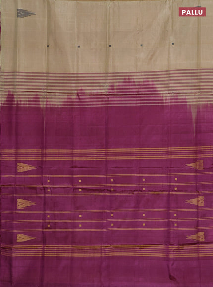 Banana pith saree sandal and dark magenta pink with thread woven buttas in borderless style