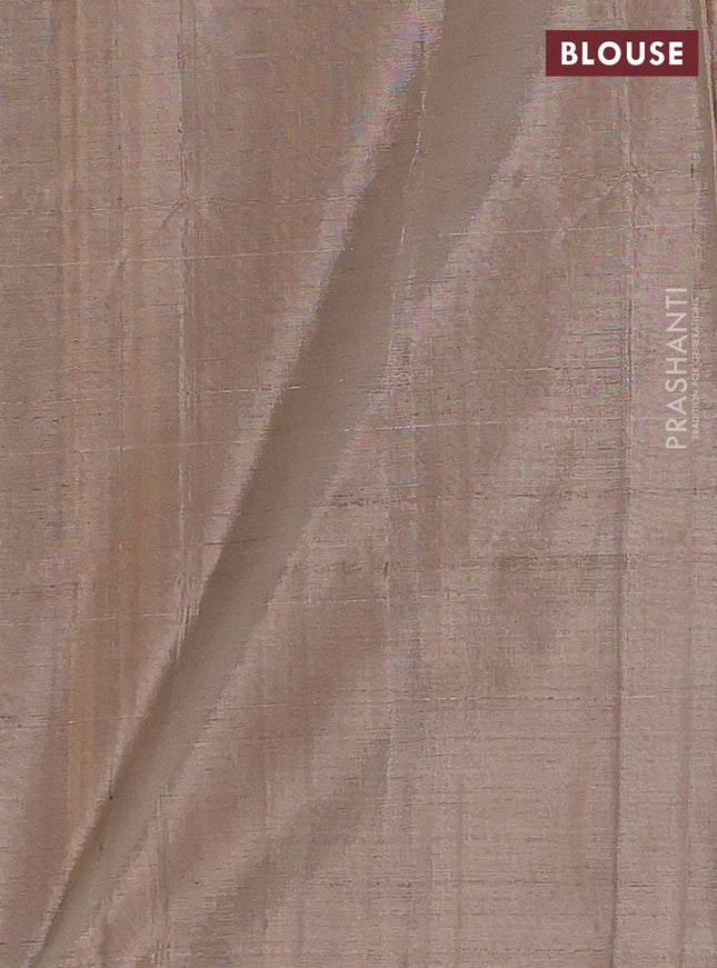 Banana pith saree peacock blue and beige with thread woven buttas in borderless style