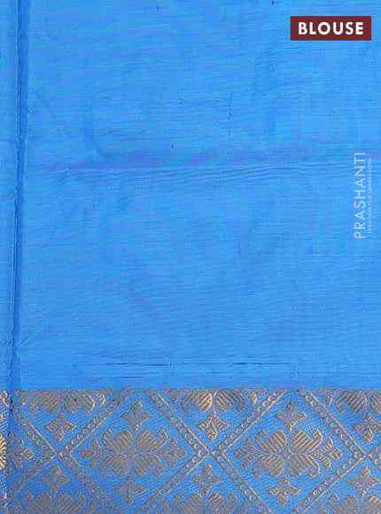Banana pith saree pale yellow and cs blue with thread woven buttas and zari woven border