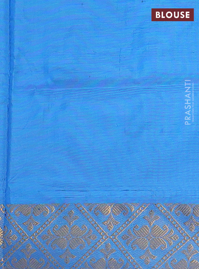 Banana pith saree pale yellow and cs blue with thread woven buttas and zari woven border