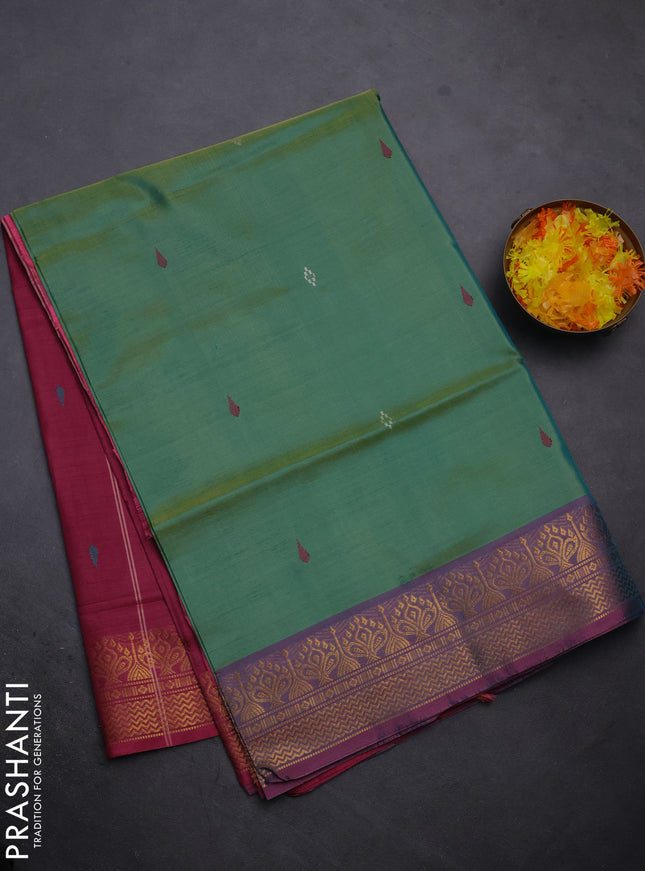 Banana pith saree green and pink shade with thread woven buttas and zari woven border