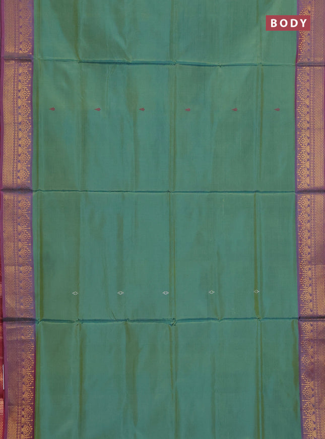 Banana pith saree green and pink shade with thread woven buttas and zari woven border