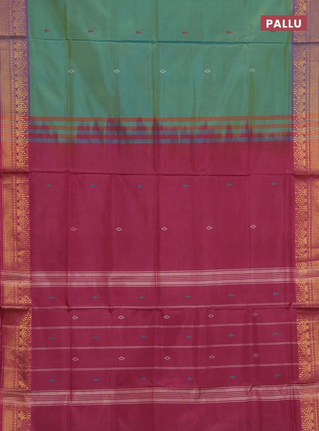 Banana pith saree green and pink shade with thread woven buttas and zari woven border