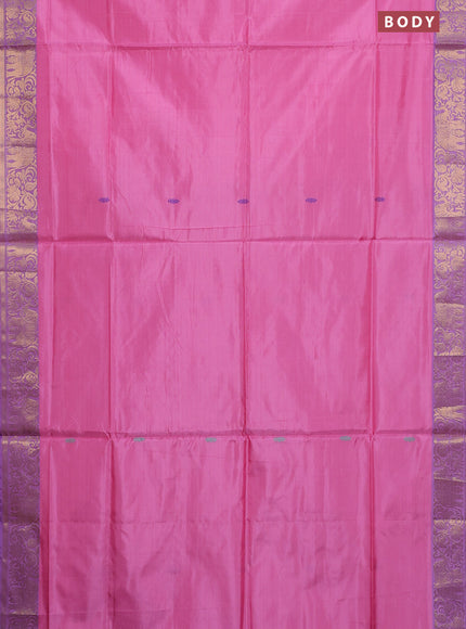 Banana pith saree light pink and dual shade of bluish green with thread woven buttas and zari woven border