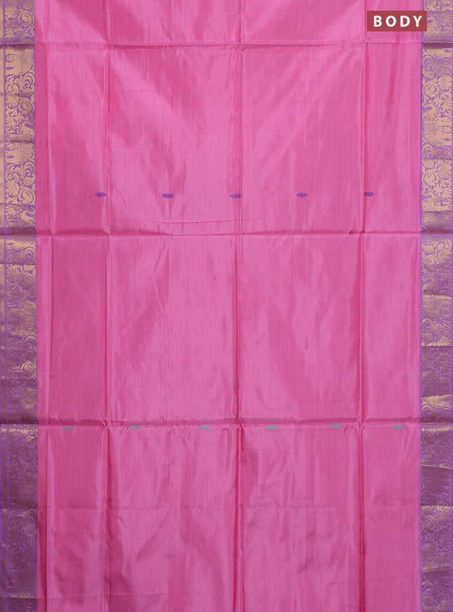 Banana pith saree light pink and dual shade of bluish green with thread woven buttas and zari woven border