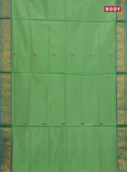 Banana pith saree light green and wine shade with thread woven buttas and zari woven border