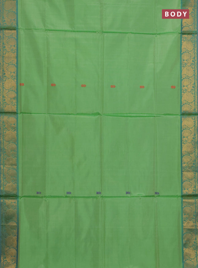 Banana pith saree light green and wine shade with thread woven buttas and zari woven border
